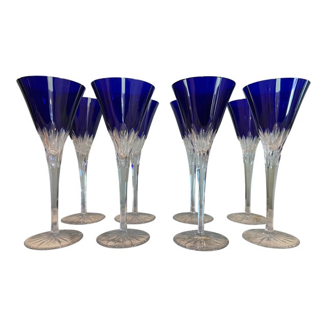 1990s Set of 8 Ajka Castille Albinka Cobalt Blue Crystal Wine Goblets, 24% Lead Crystal, Hungary For Sale