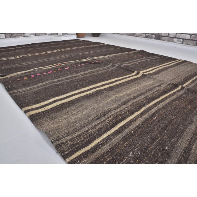 1960s Black Vintage Organic Kilim Rug For Sale - Image 5 of 8