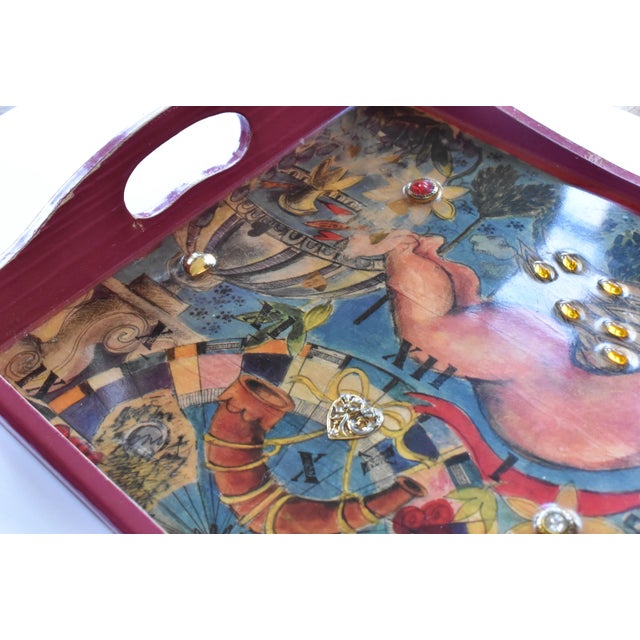 Embellished Decoupage Art Tray With Cupid For Sale In San Francisco - Image 6 of 10
