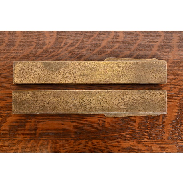 Green Tiffany Studios New York American Indian Bronze Doré Blotter Ends With Leather Desk Blotter For Sale - Image 8 of 12