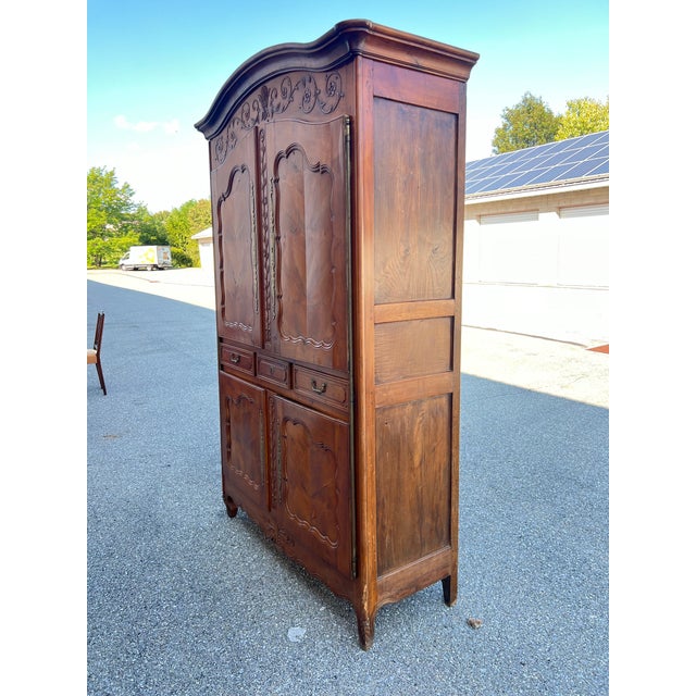 French Provincial A Very Fine Carved Luis XV Fruitwood Linen Press, Circa 1820’s For Sale - Image 3 of 12