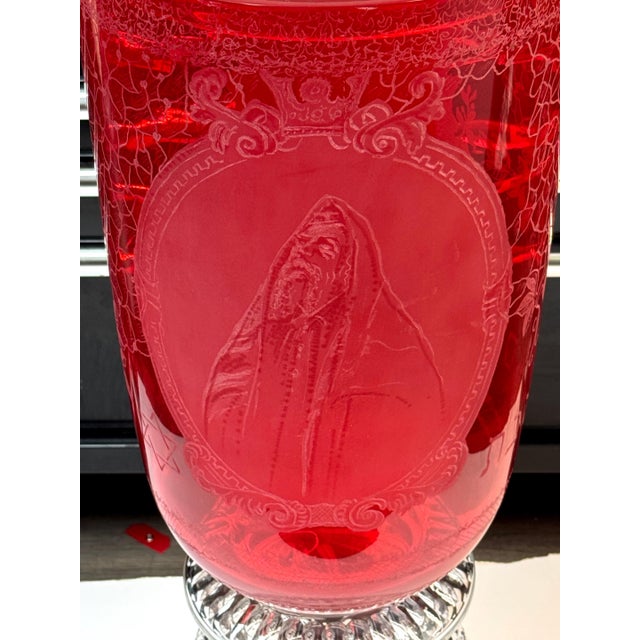 Monumental Bohemian Ruby & Crystal Ceremonial Pokal /Synagogue Presentation Urn For Sale - Image 17 of 18