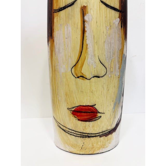 Black Huge Mexican Artist Yuri Zatarain Face Vase Painted on Both Sides, Oleo Series For Sale - Image 8 of 13