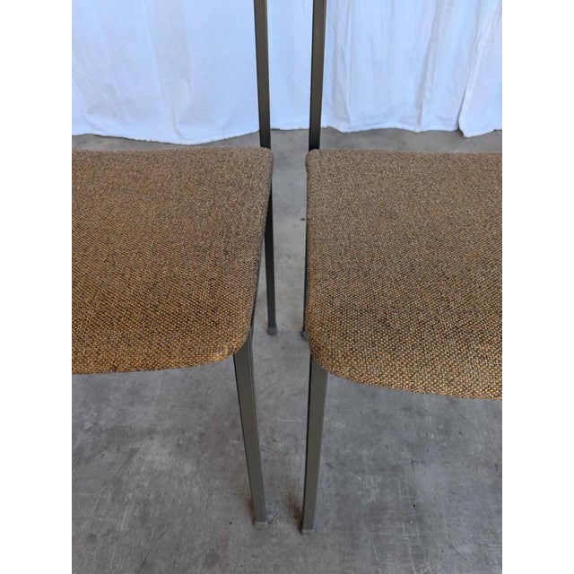 Metal Vintage Industrial Black Metal School Chairs with Brown Fabric Seats, 1970s, Set of 4 For Sale - Image 7 of 18