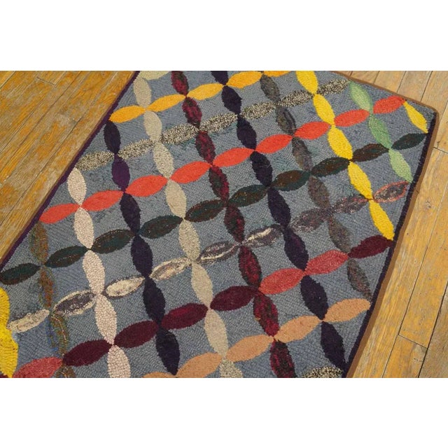 Considerable Slate Gray Color With Geometric Design Antique American Hooked Rug For Sale - Image 4 of 12