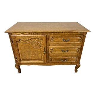 Vintage Louis XIV French Oak Sideboard with Carved Cupboard For Sale