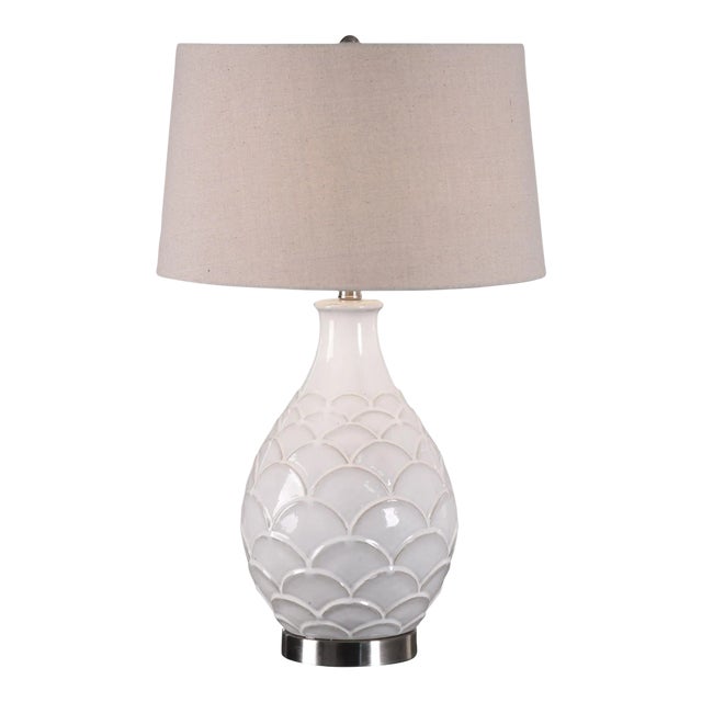 Camellia Glossed White Table Lamp For Sale