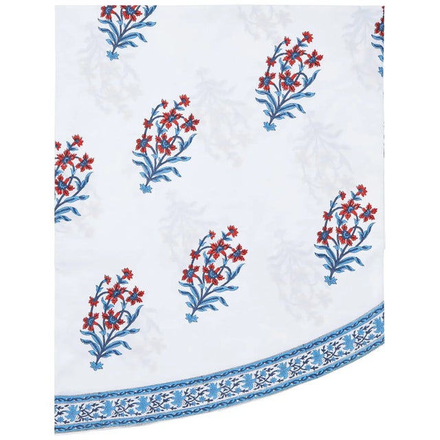 Nargis Orange & Blue Round Tablecloth, 90-Inch For Sale - Image 4 of 4