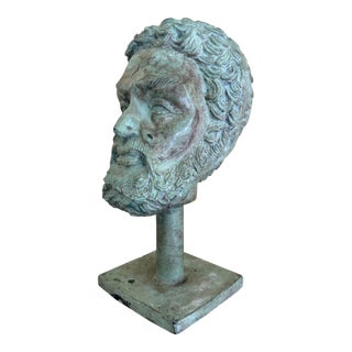 20th Century Grand Tour Neoclassical Bronze Verdigris Bust of Plato on Stand For Sale