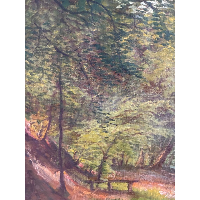 Textile Vintage Original Oil Painting Forest Landscape For Sale - Image 7 of 14