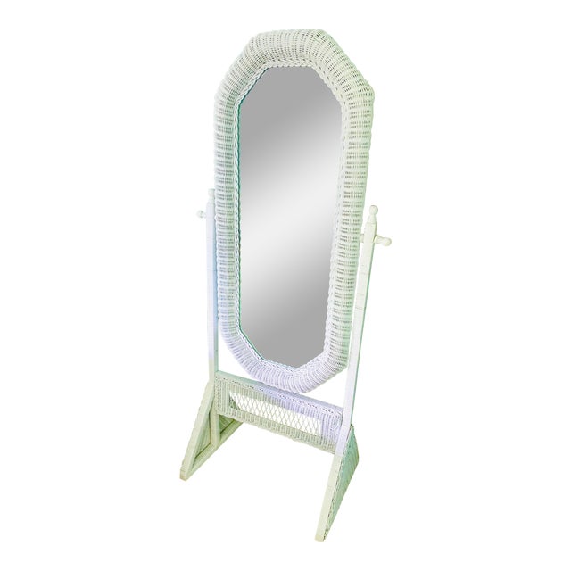 Vintage White Wicker Free Standing Mirror Chairish