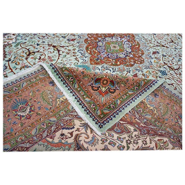 Textile Antique 1930s Persian Tabriz Wool 9x13 Light Green & Light Clay Handmade Area Rug #9902254 For Sale - Image 7 of 7