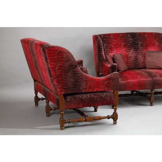 1900 - 1909 Large Louis XIII Sofas in Burgundy Red Velvet, 1900s, Set of 2 For Sale - Image 5 of 17