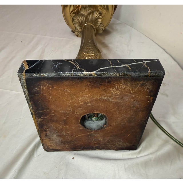 Antique Ornate Henry Hooper & Co. Electrified Brass Marble Astral Oil Table Lamp For Sale - Image 9 of 10