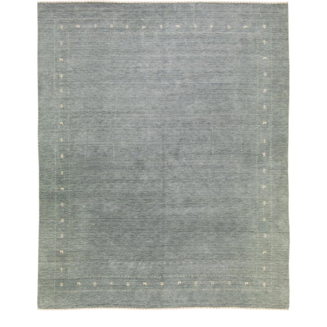 Modern Gabbeh Style Gray Hand-Loom Minimalist Pattern Wool Rug For Sale