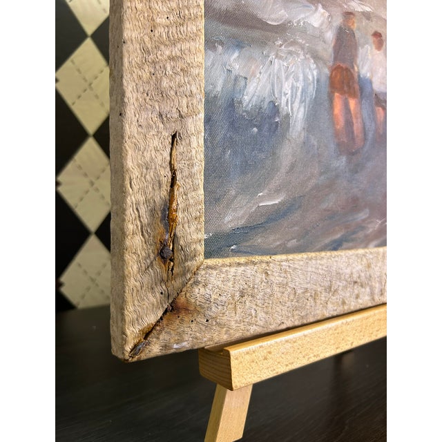 1990s Original Coastal Figural Seascape Oil Painting in Rustic Wood Frame, 18" For Sale - Image 12 of 16