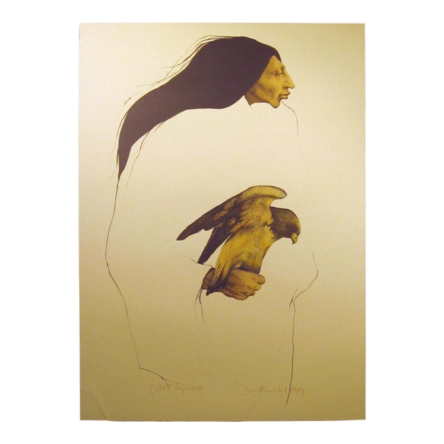 1980s Frank Howell Original Lithograph "Distant Eyes" Hand Signed Artwork For Sale