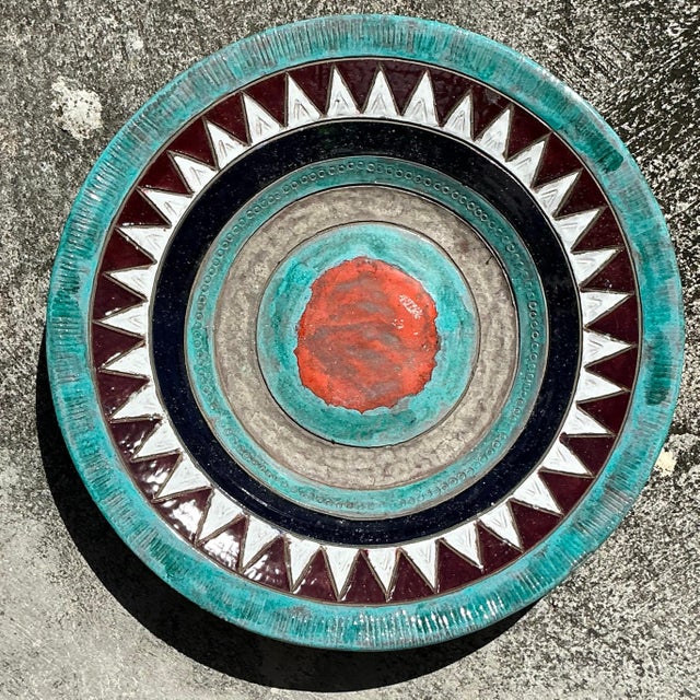 Aqua Vintage Boho Signed Studio Pottery Plate For Sale - Image 8 of 9