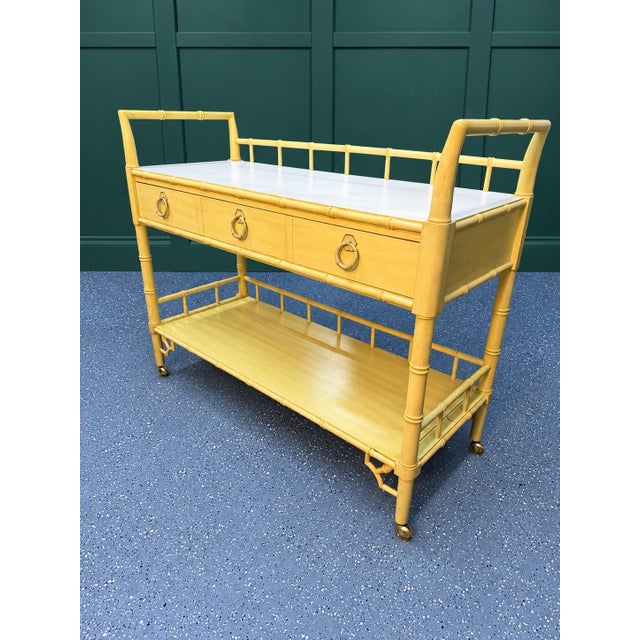 Mid-Century Modern Vintage Thomasville Allegro Faux Bamboo Rolling Serving Cart For Sale - Image 3 of 12