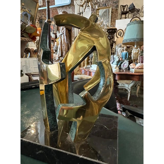Metal 1990s Modernist Gilded Bronze and Marble Sculpture by Gaudio For Sale - Image 7 of 11