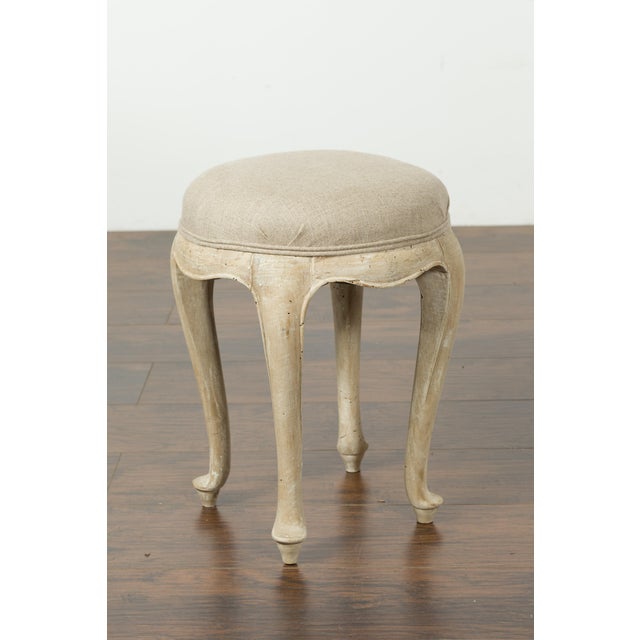 Mid 20th Century Pair of French Midcentury Walnut Stools with Cabriole Legs and New Upholstery For Sale - Image 5 of 12