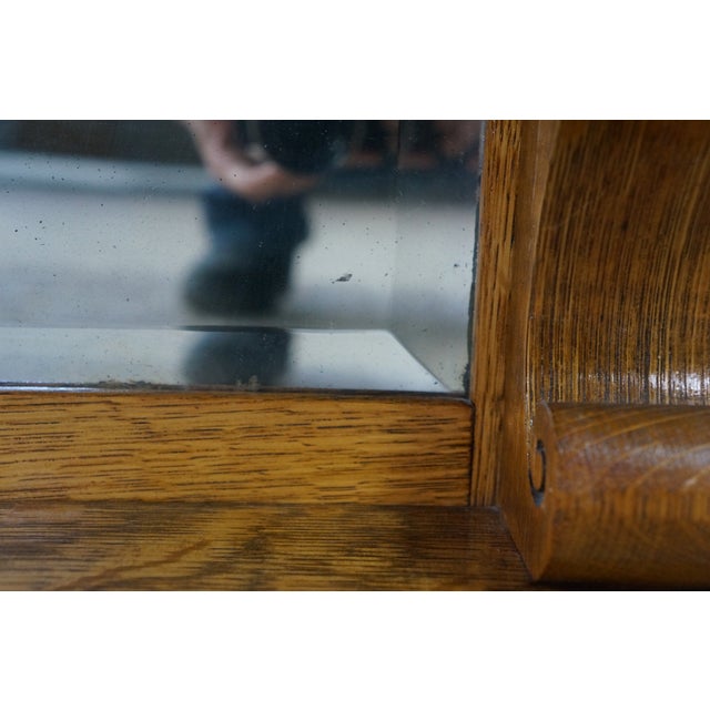Antique Victorian Quartersawn Oak American Empire Mantel Mirror Backsplash 60" For Sale - Image 10 of 12