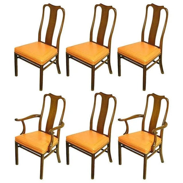 Six Walnut and Tooled Leather Splat-Back Dining Chairs For Sale - Image 11 of 11