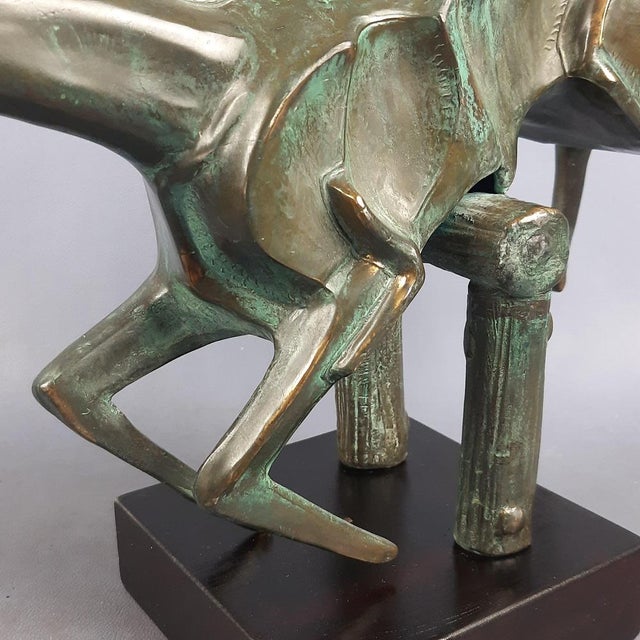 Brass Sculpture of Horse Jumping Over Wooden Base, 1980s For Sale - Image 11 of 18