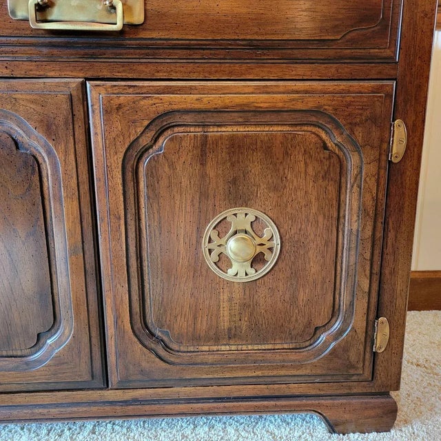 1970s 1970's Davis Cabinet Co Cherry Wood Asian Inspired Credenza For Sale - Image 5 of 7