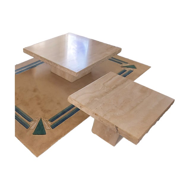 Italian Style Square Marble Coffee Table and Side Table have chiseled edges. Such an incredible veining on this marble....