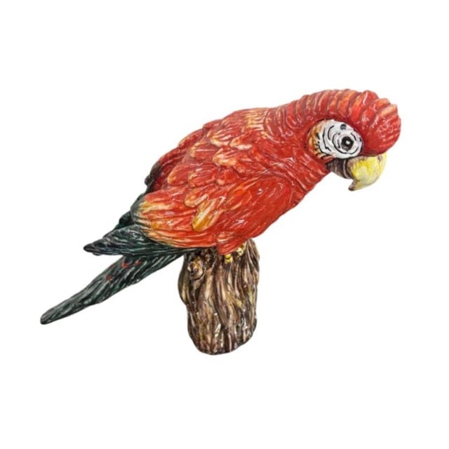 Vintage Italian Hand-Painted Ceramic Scarlet Macaw Parrot Sculpture For Sale In West Palm - Image 6 of 12
