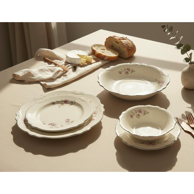 Mid-Century Modern Vintage Homer Laughlin Moss Rose Dinnerware Set - Pattern Jj59 - 50 Pieces For Sale - Image 3 of 14