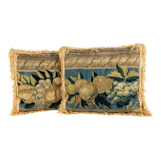 Antique 18th Century Brussels Verdure Tapestry Rectangular Pillows - a Pair For Sale