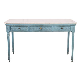 Italian Carved Console Table with Marble Top For Sale