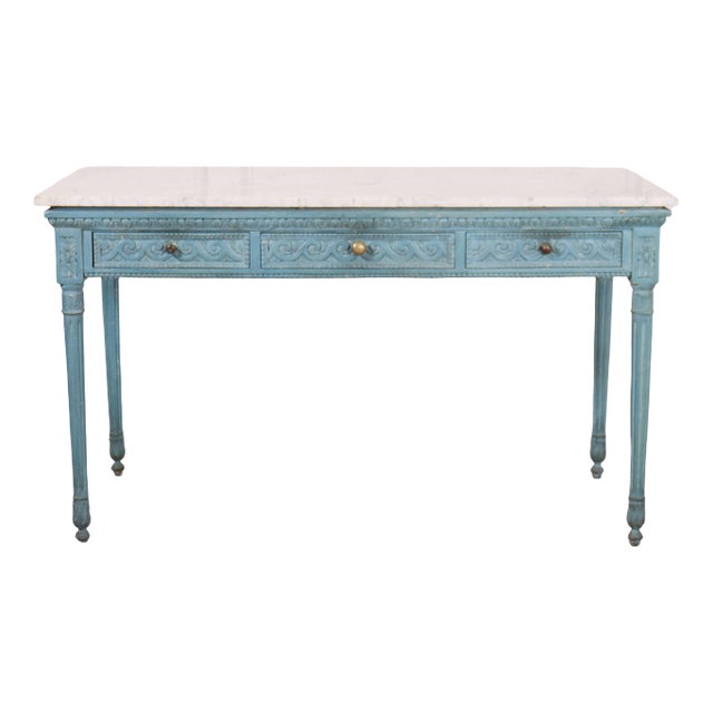 Italian Carved Console Table with Marble Top For Sale