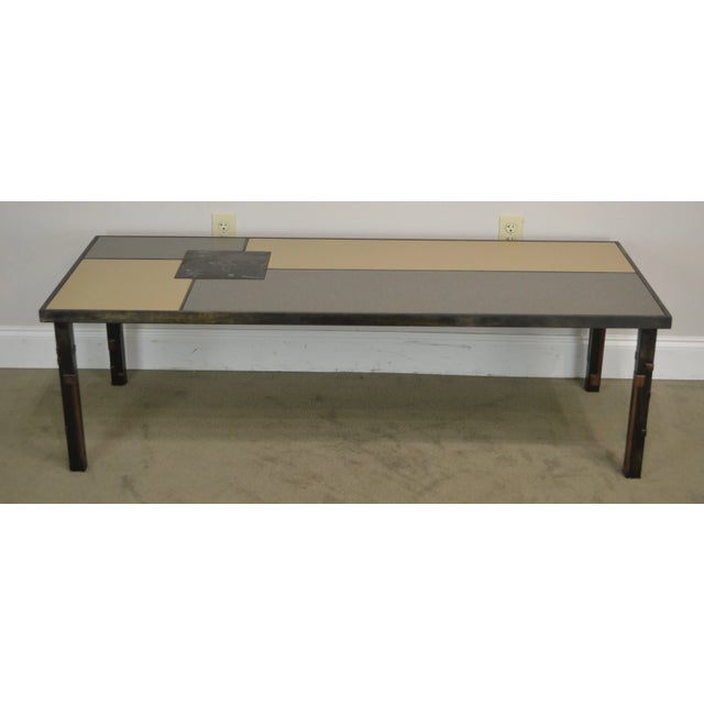 Traditional Raymond Mathis Tutto Metal Design Studio Crafted Iron & Stone Tile Top Coffee Table For Sale - Image 3 of 13