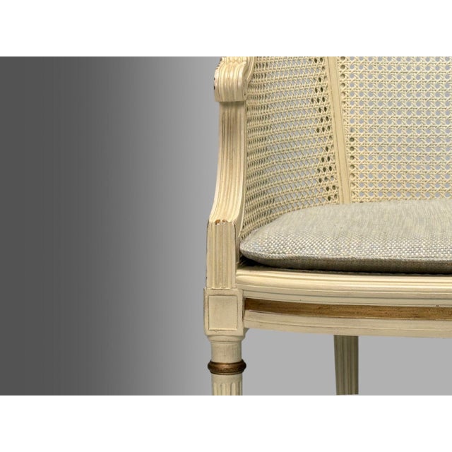 1960s Louis XVI Style, Barrel Back Occasional Chair, Cream Painted Wood, Cane, 1960s For Sale - Image 5 of 11