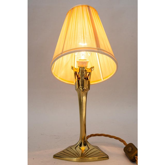 Art Deco Brass Table Lamp with Fabric Shade, 1920s For Sale - Image 15 of 18