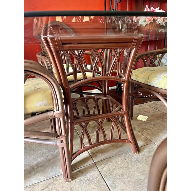 1970 Bamboo Round Glass Table and 4 Chairs For Sale In West Palm - Image 6 of 9