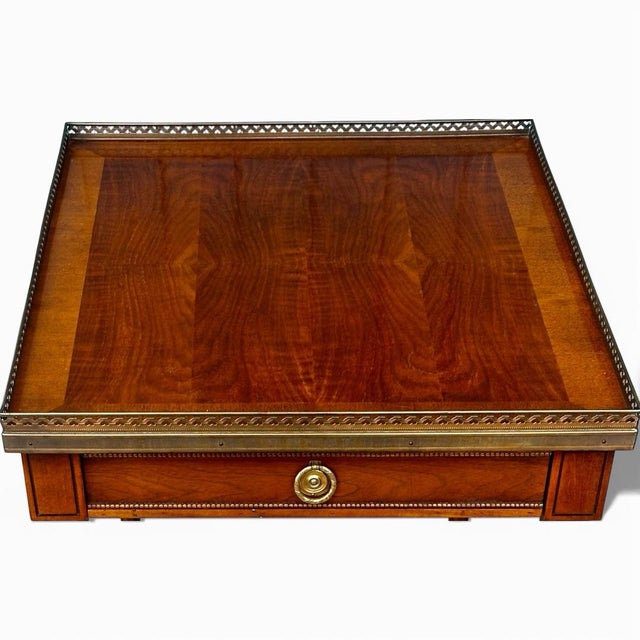 Wood Baker Furniture Louis XVI Side Table With Walnut Veneer & Brass Gallery For Sale - Image 7 of 12