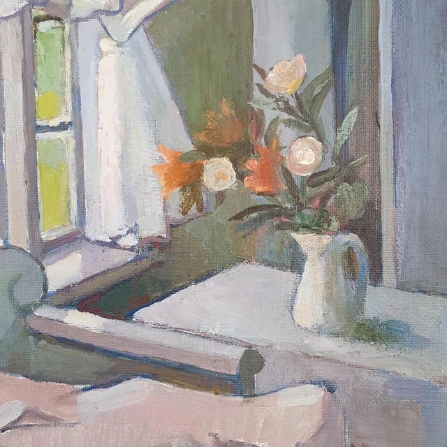 This original mid-century oil painting on board by swedish painter lilli tirén (1891–1984) captures a peaceful and...