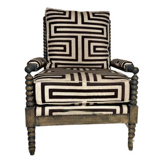 Greek Key Pattern Upholstered Bobbin Chair For Sale