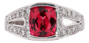 1990s Gia Certified 3 Carat No Heat Red Spinel & Diamond Cocktail Platinum Ring, Size 7.75