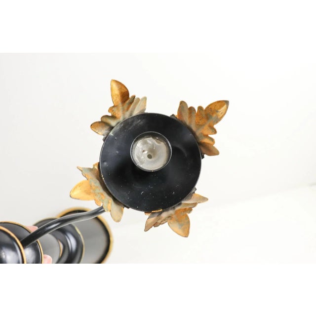 Late 20th Century Black and Gold Toleware Candelabras - a Pair For Sale In Kansas City - Image 6 of 12