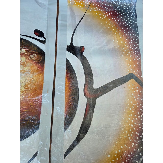 Textile African Tribal Sun Dance Hand Painted Pentaptych on Canvas For Sale - Image 7 of 10
