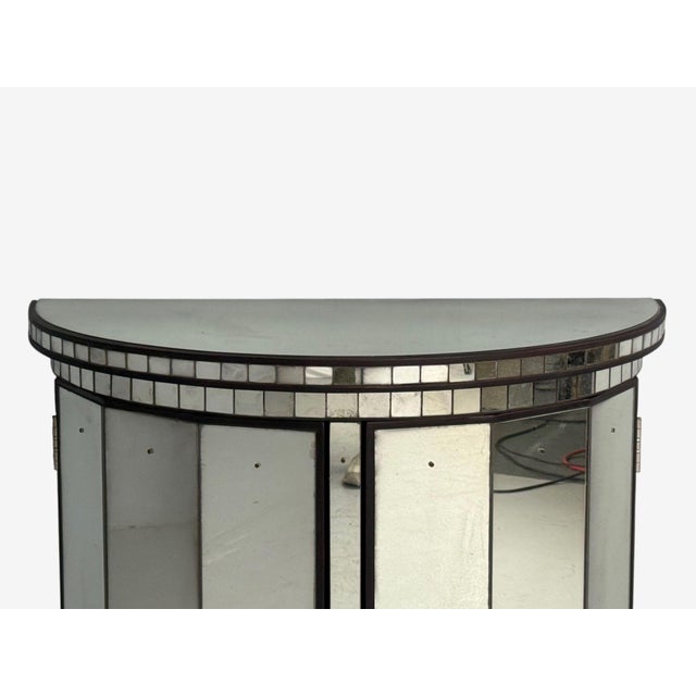 1970s Hollywood Regency Style, Distressed Glass, Mirrored Demilune Cabinet For Sale - Image 5 of 12