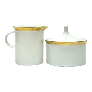 Vintage Mid-Century Modern Rosenthal Kurfürstendamm Gold Embellished Porcelain Creamer and Sugar Bowl Set For Sale