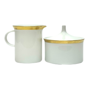Vintage Mid-Century Modern Rosenthal Kurfürstendamm Gold Embellished Porcelain Creamer and Sugar Bowl Set