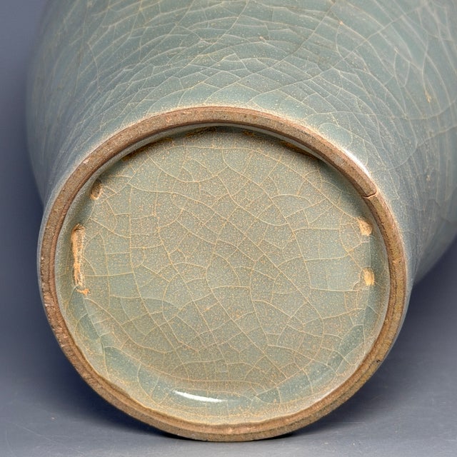 Ceramic Antique Chinese Celadon Crackle‑Glaze Meiping Vase, Collectible Antique For Sale - Image 7 of 7
