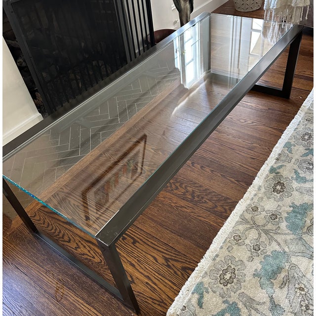 2010s Evan Lewis Custom Steel and Glass Coffee Table For Sale - Image 5 of 7
